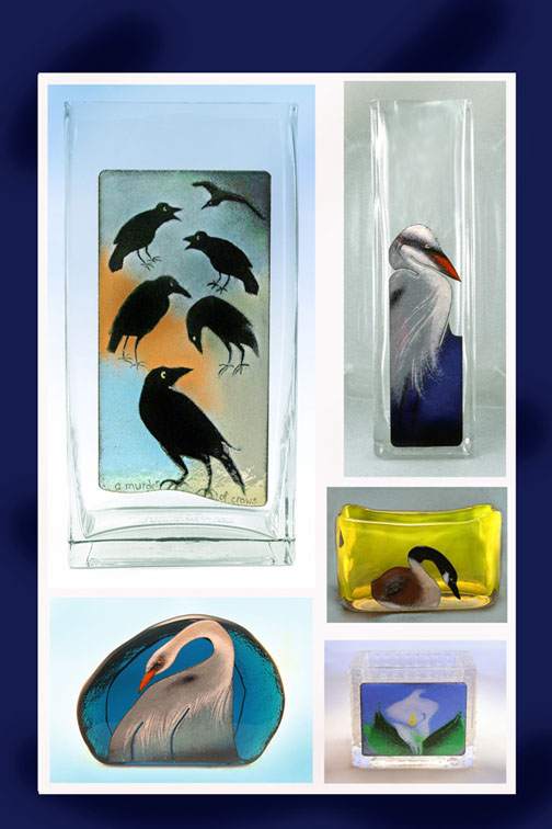 Enamelling on Steel - Vases - Birds